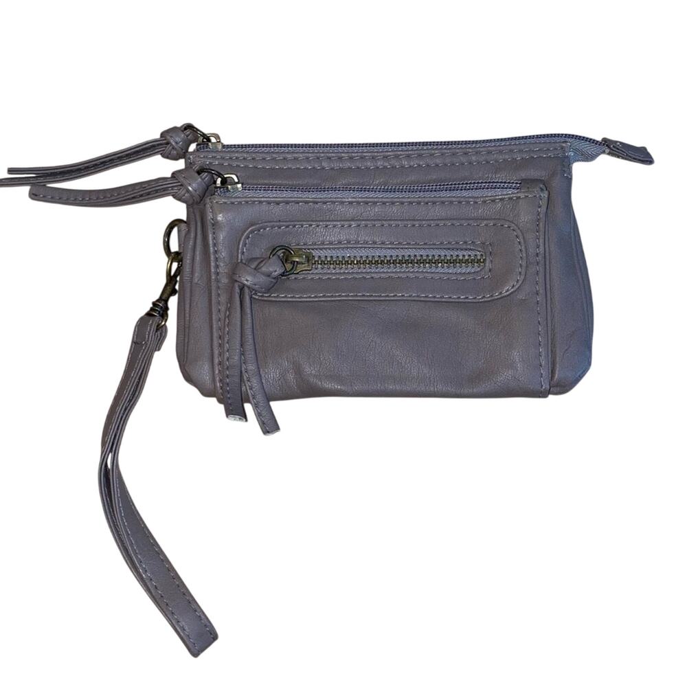 Zippered Faux Leather Wallet Clutch Wristlet‎ Cappacino